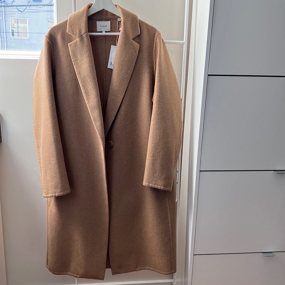Vince Straight Coat Wool Camel Large